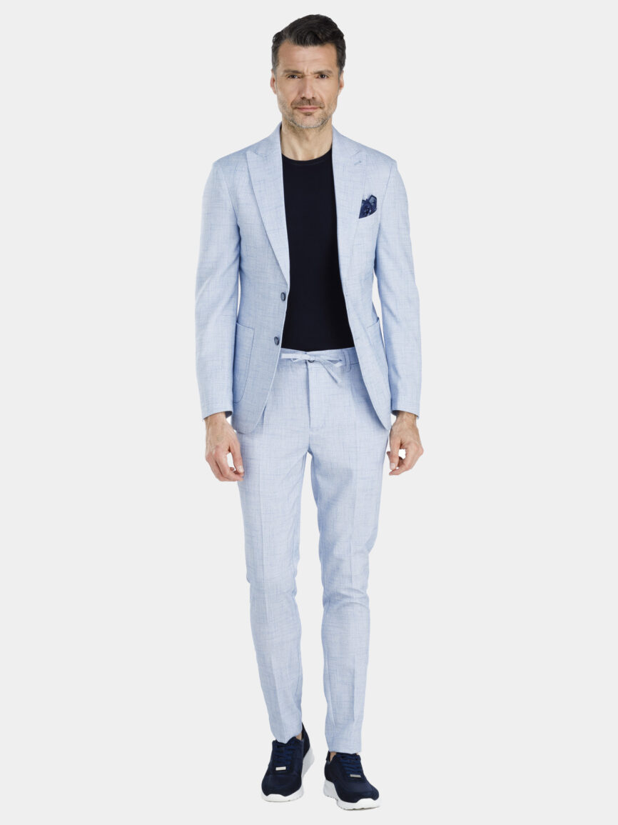 Milano single-breasted linen jacket with light blue Prince of Wales design