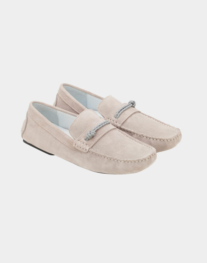 Ecru boat loafers with leather detailing
