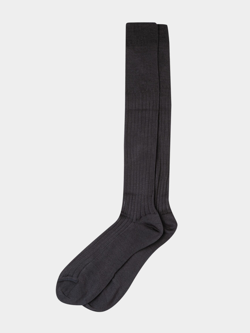 Extra fine ribbed cotton long socks