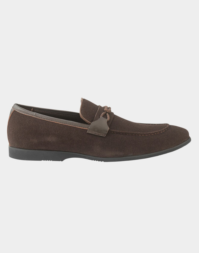 Brown suede loafers with detailing