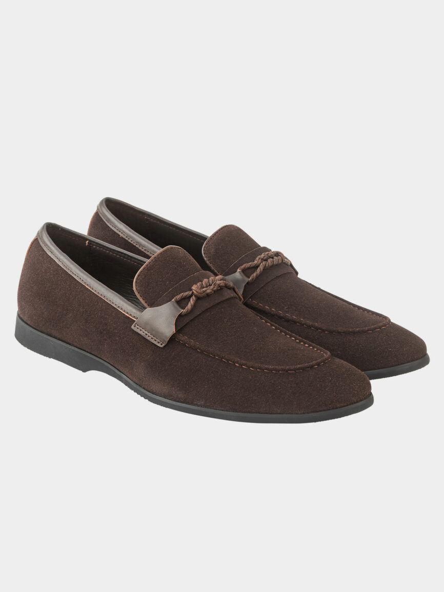 Brown suede loafers with detailing