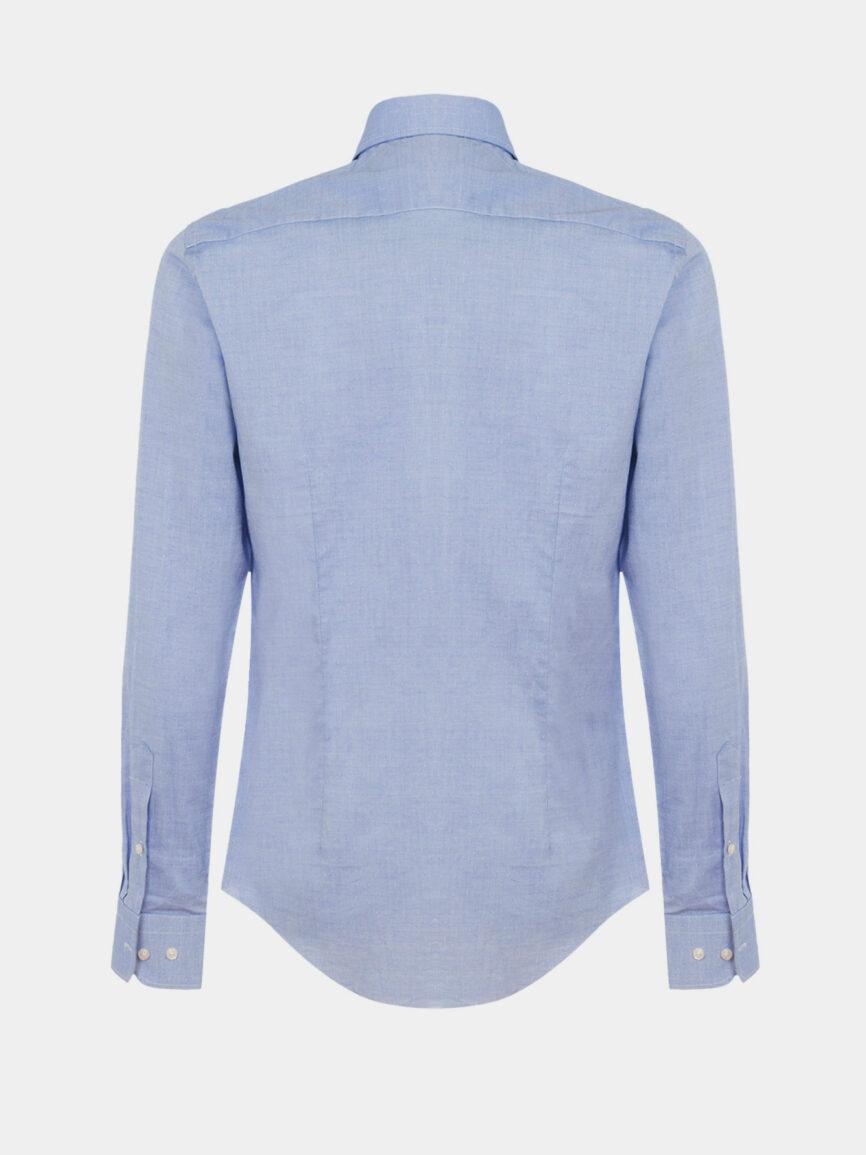 Camicia celeste Super Slim Fit in Twill di cotone con disegno jackard