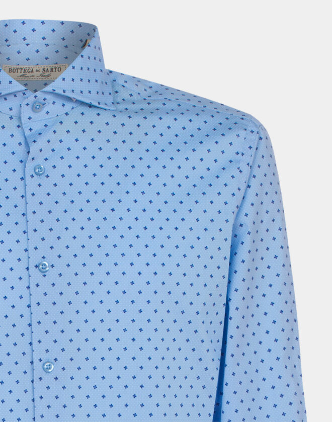 Sky Blue Floral Printed Super Slim fit Cotton Stretch Shirt