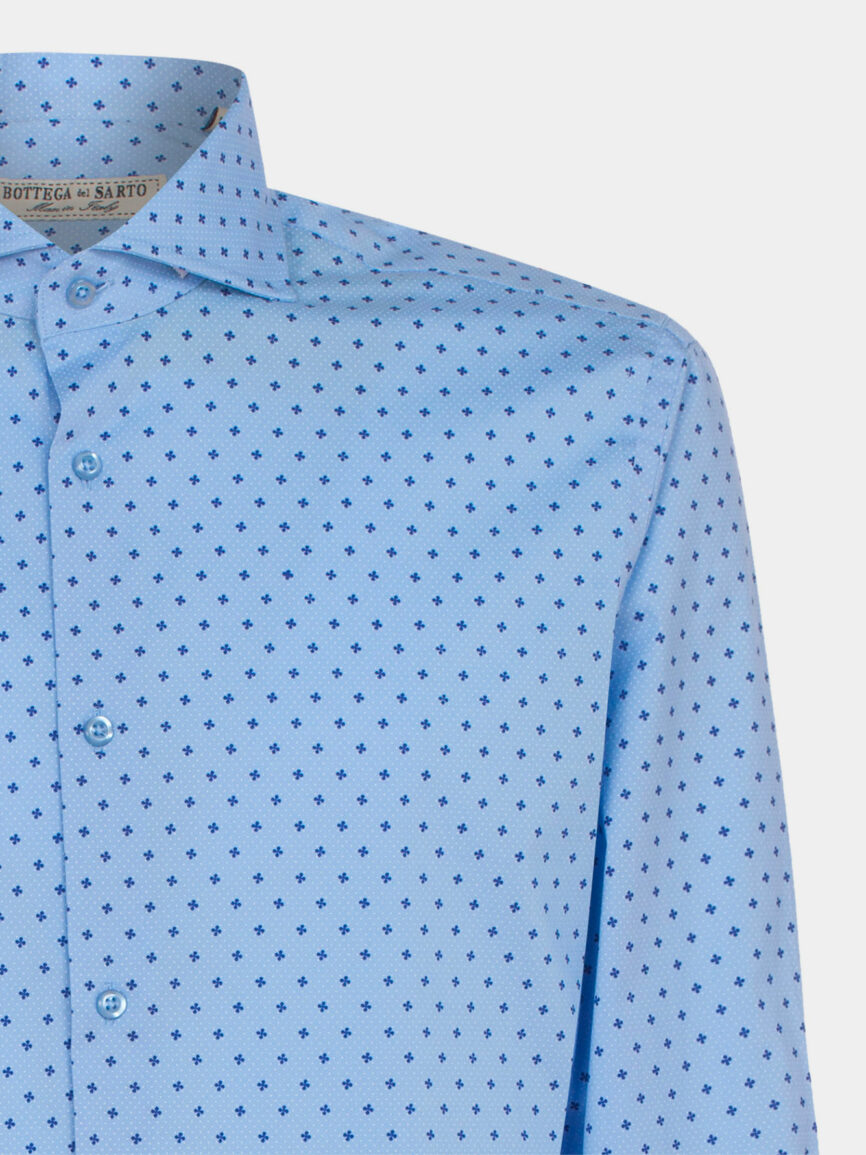 Camicia Azzurra a fantasia a fiori in cotone Elasticizzato Super Slim Fit
