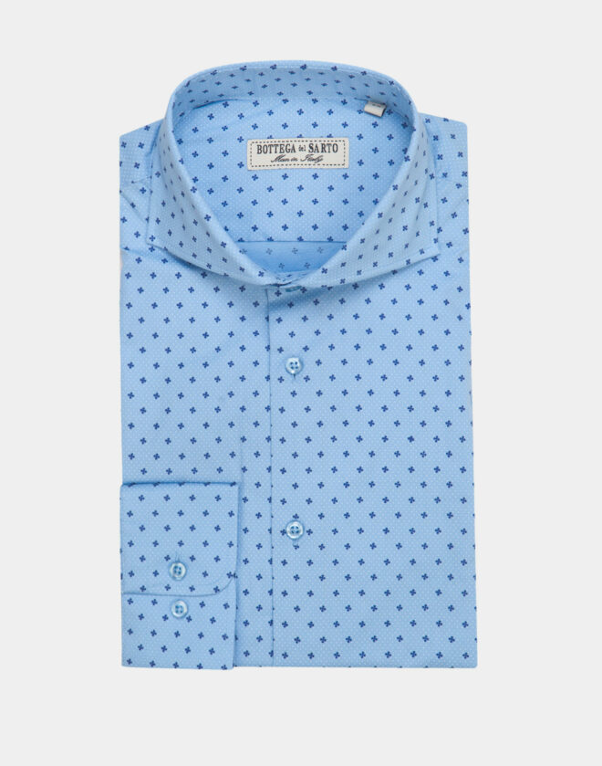 Camicia Azzurra a fantasia a fiori in cotone Elasticizzato Super Slim Fit