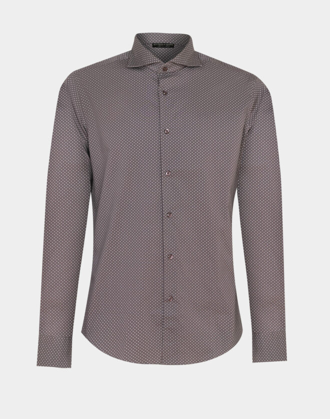 Brown geometric printed cotton Super Slim Fit stretch shirt