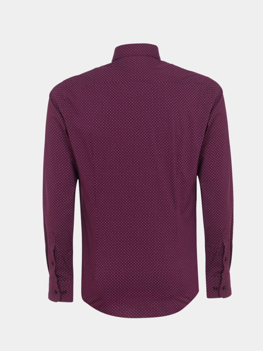 Burgundy geometric printed cotton Super Slim Fit stretch shirt
