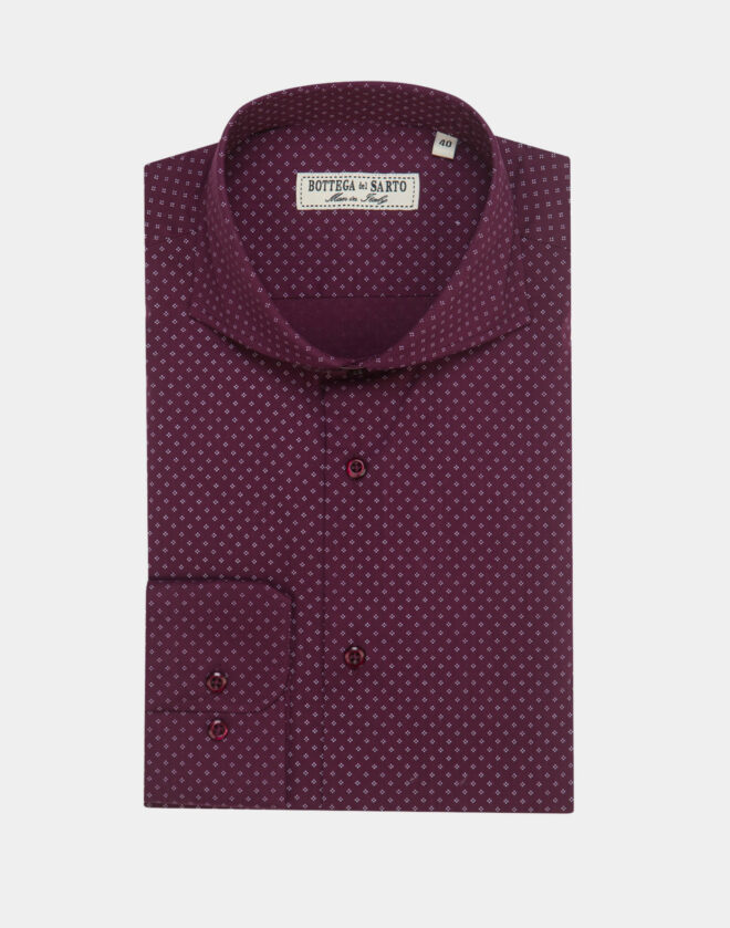 Camicia Borgogna a fantasia geometrica in cotone Elasticizzato Super Slim Fit