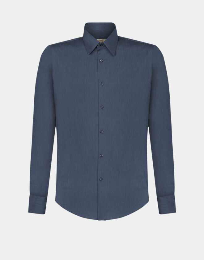 Camicia Blu a righe in popeline di cotone Elasticizzato Slim Fit