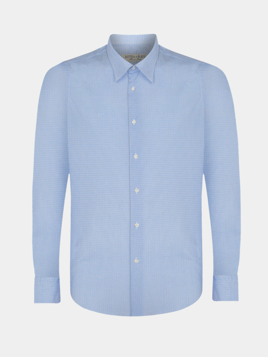 Sky Blue shirt with geometric pattern in stretch cotton poplin, slim fit