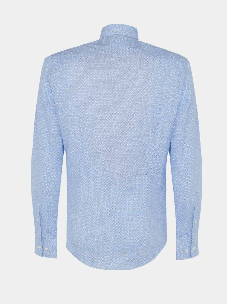 Camicia azzurra con disegno geometrico In Popeline di cotone Elasticizzato Slim Fit
