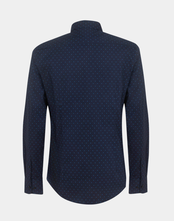 Camicia blu con disegno geometrico In Popeline di cotone Elasticizzato Slim Fit