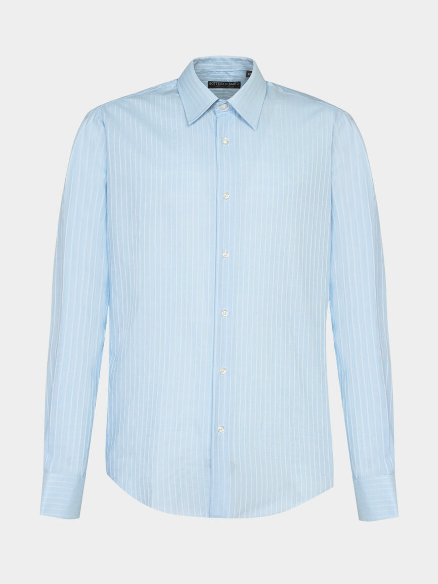 Light blue Diagonal Striped Cotton Twill Stretch Slim Fit Shirt