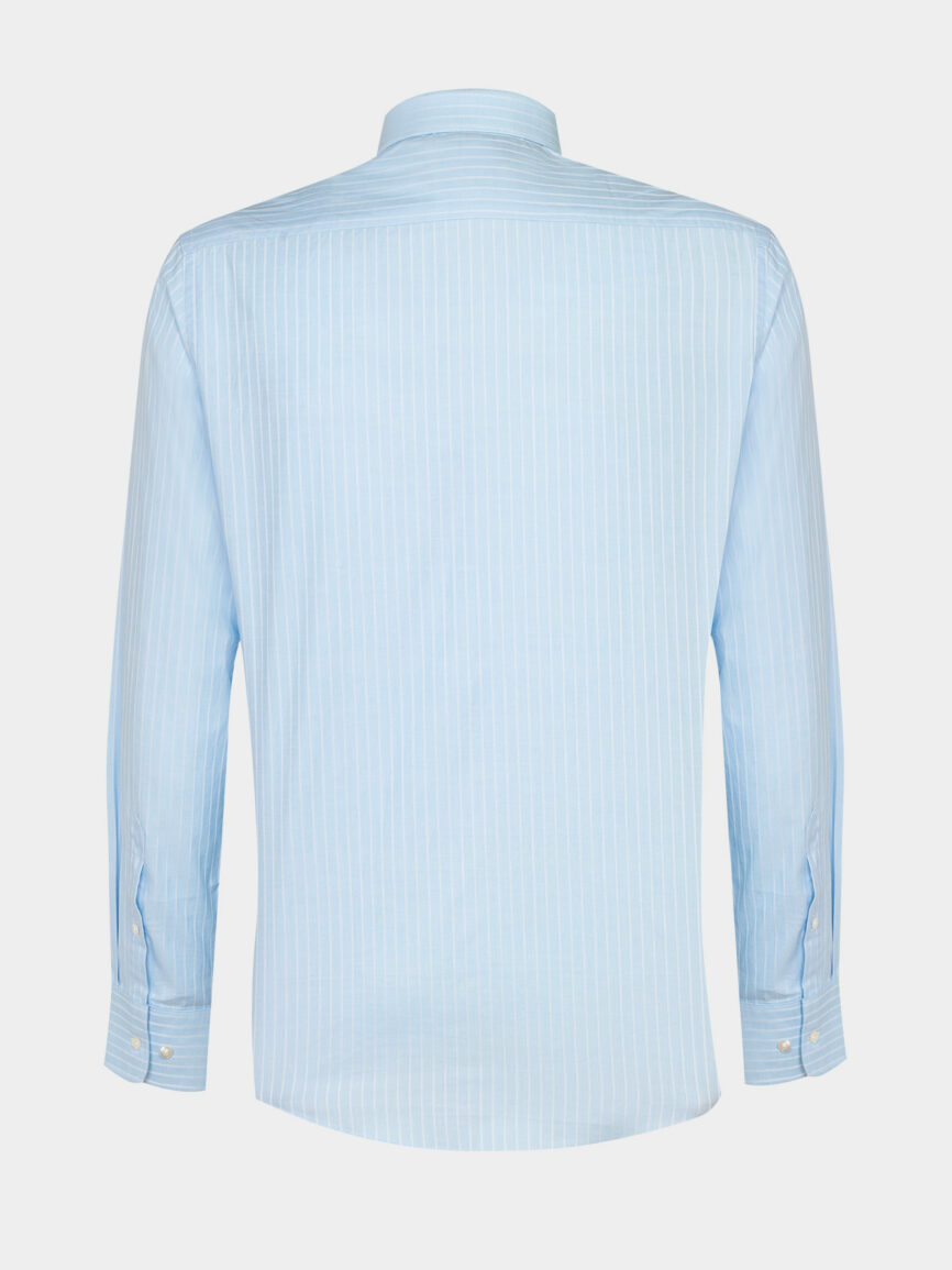 Light blue Diagonal Striped Cotton Twill Stretch Slim Fit Shirt