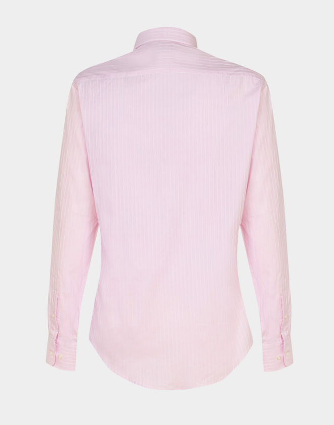 Camicia rosa con riga diagonale in Twill di cotone Elasticizzato Slim Fit