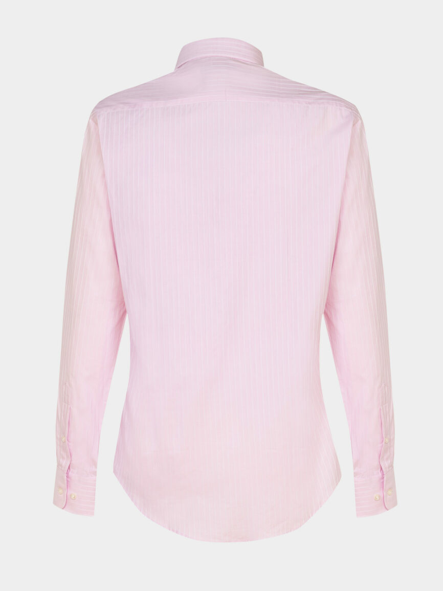 Camicia rosa con riga diagonale in Twill di cotone Elasticizzato Slim Fit