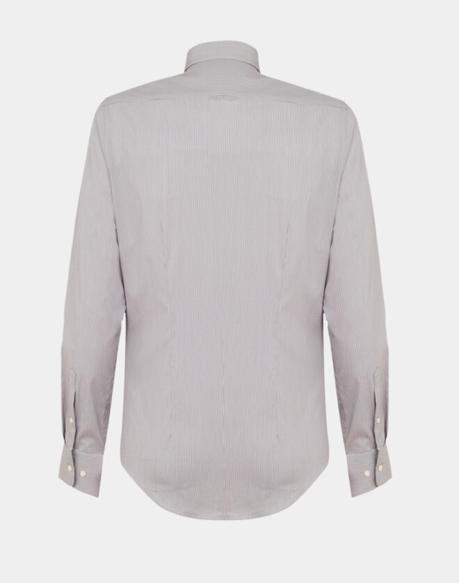 Camicia grigio chiaro a righe in Twill di cotone Elasticizzato Slim Fit