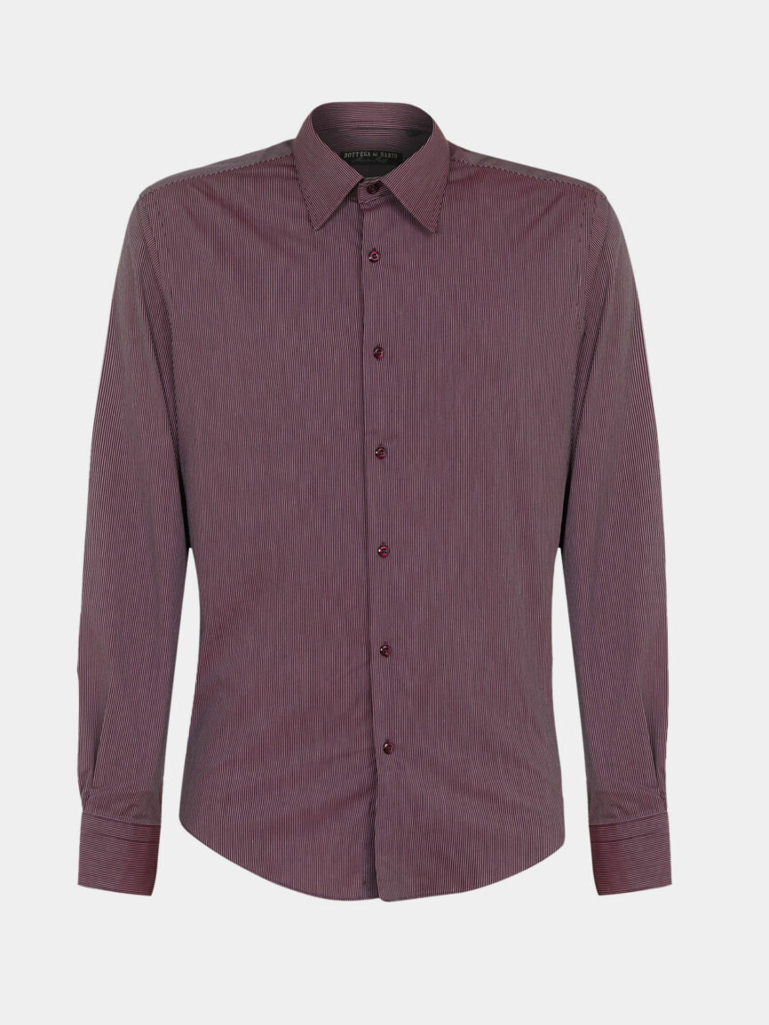 Bordeaux Striped Cotton Twill Stretch Slim Fit Shirt