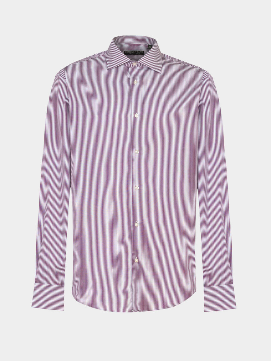 Bordeaux Diagonal Striped Cotton Twill Regular Fit Shirt