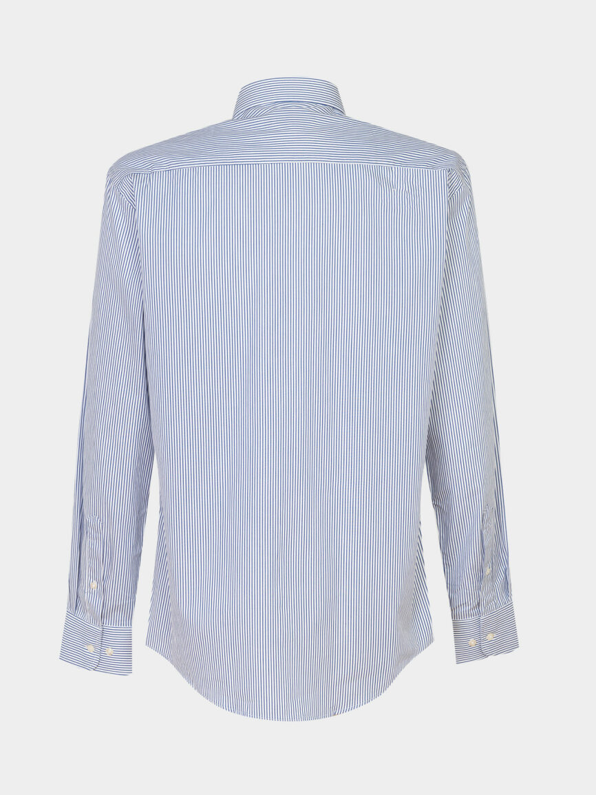Blue Diagonal Striped Cotton Twill Regular Fit Shirt