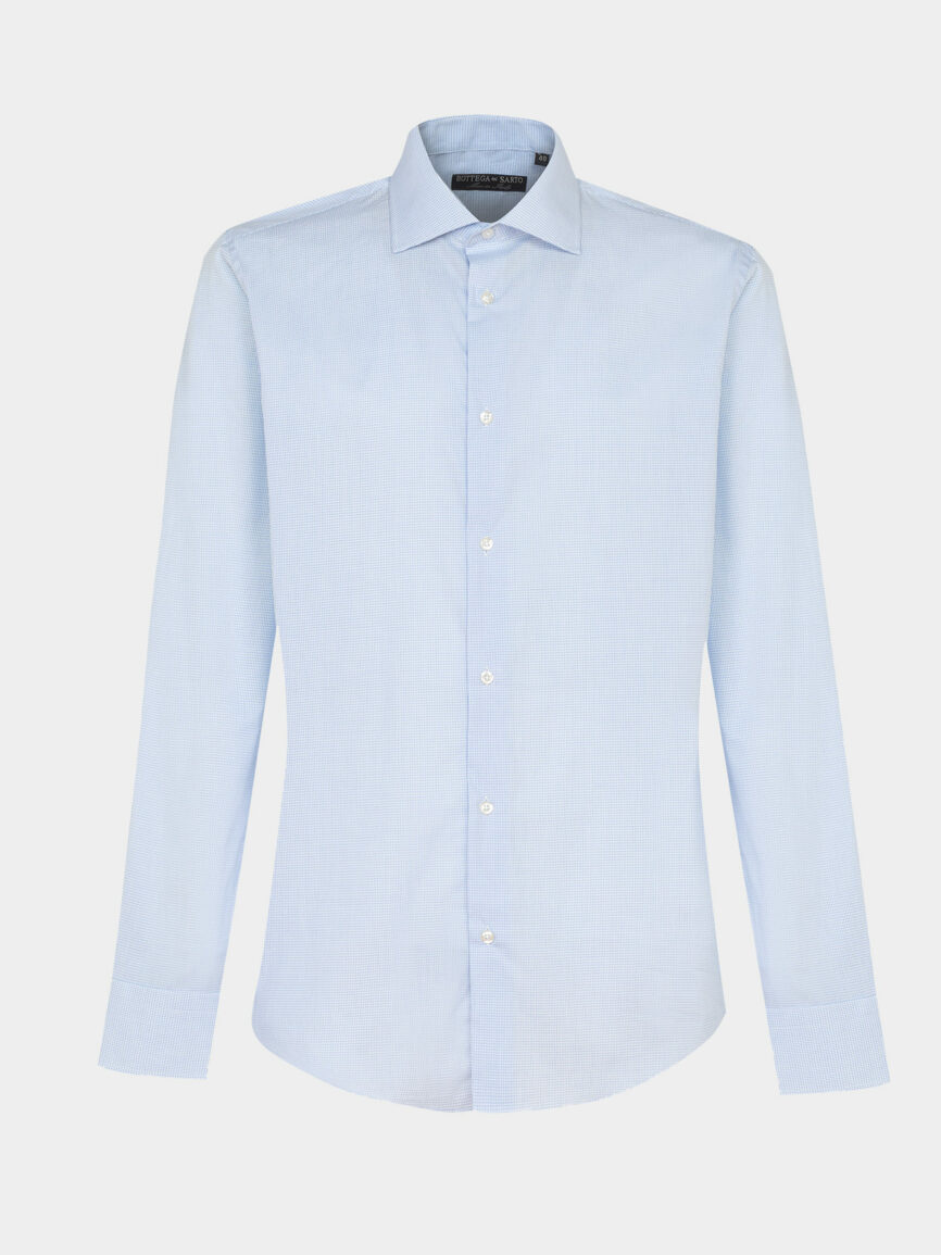 Light blue checked cotton twill regular fit shirt