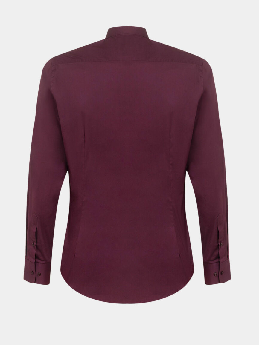 Burgundy cotton poplin mandarin collar shirt super slim fit