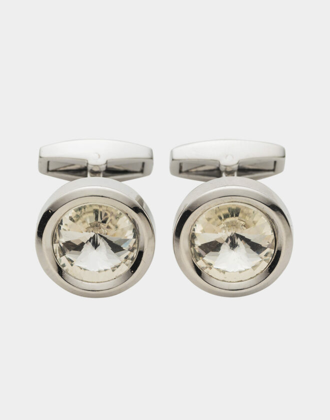 Circular cufflinks with silver-colored stone