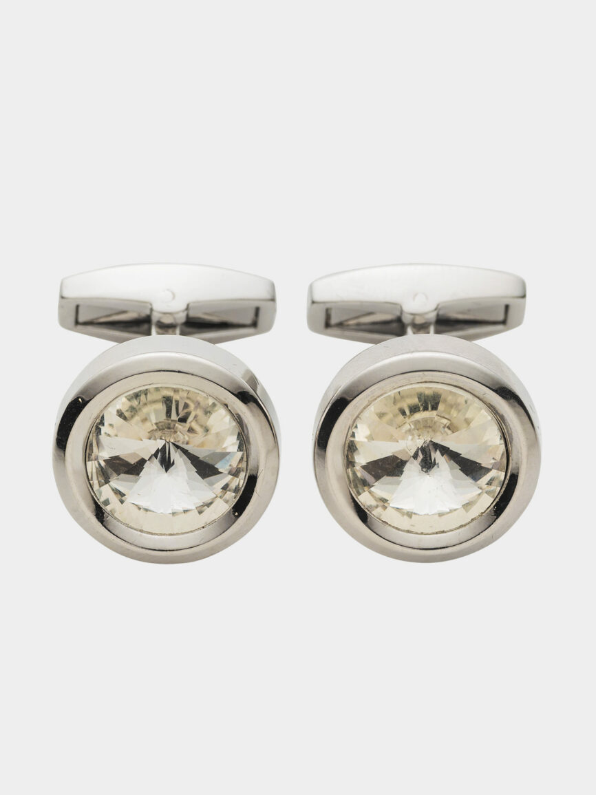 Circular cufflinks with silver-colored stone