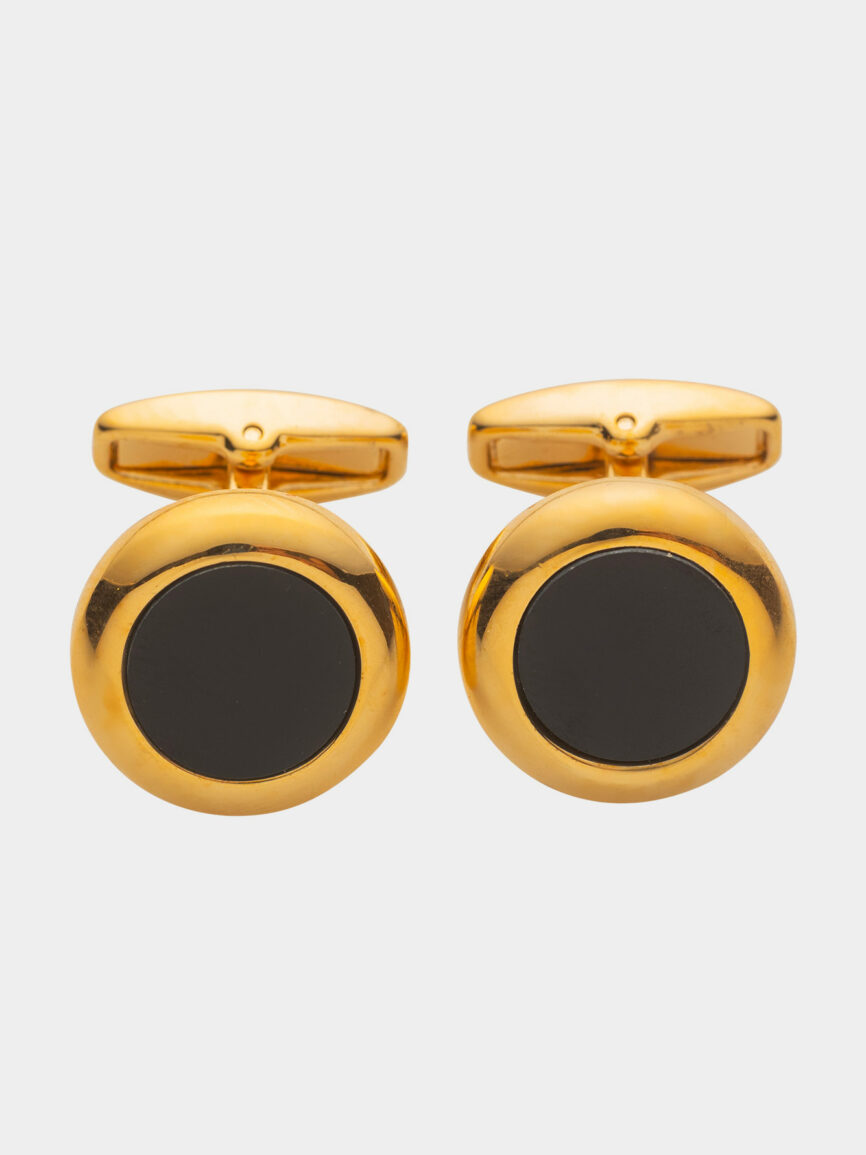 Gemelli circolari color oro con pietra nera