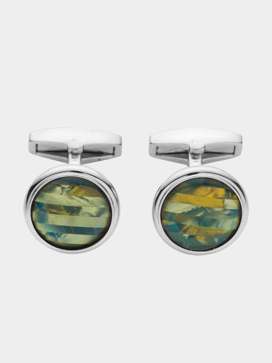 Circular cufflinks with colored stone