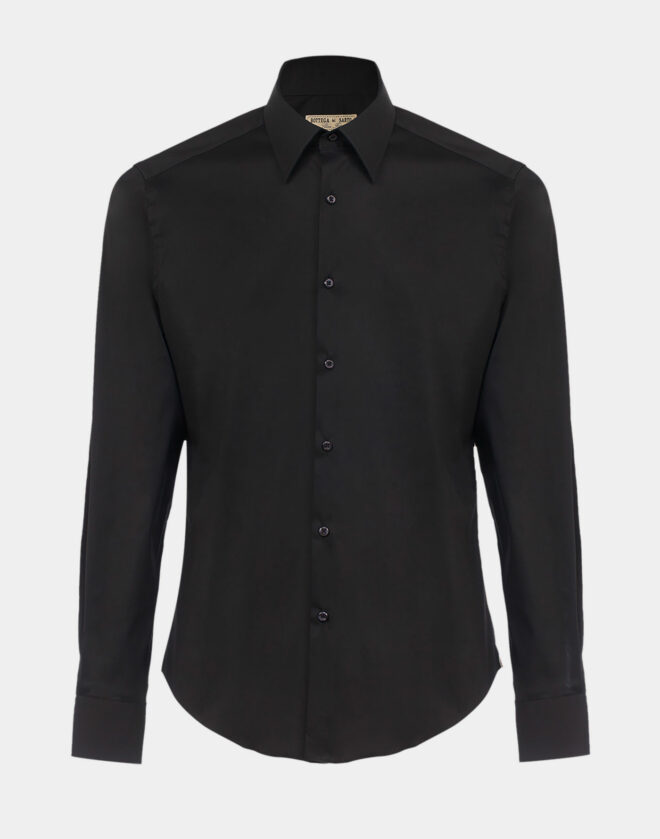 Camicia nero In Popeline di cotone Elasticizzato Slim Fit