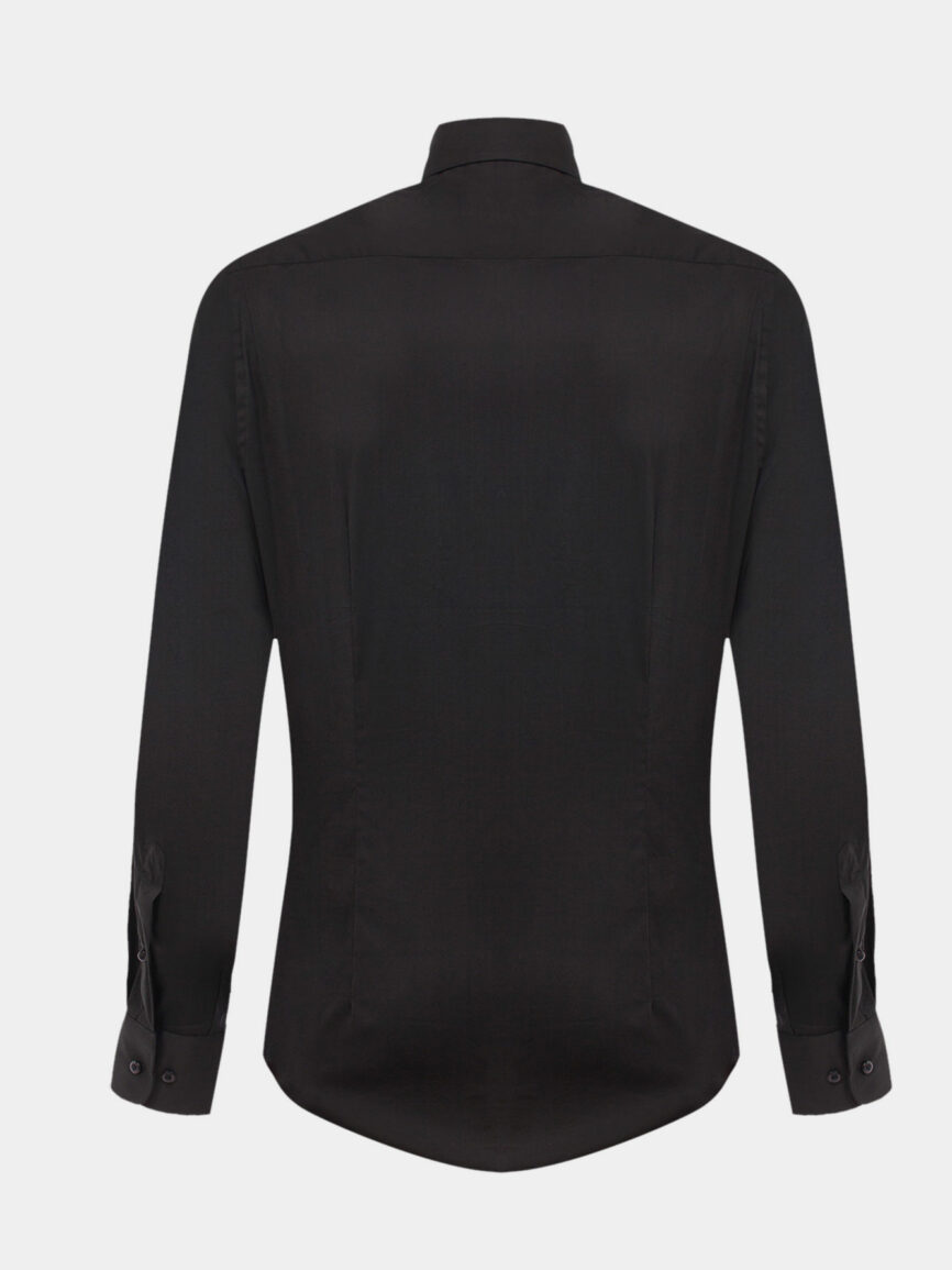 Camicia nero In Popeline di cotone Elasticizzato Slim Fit