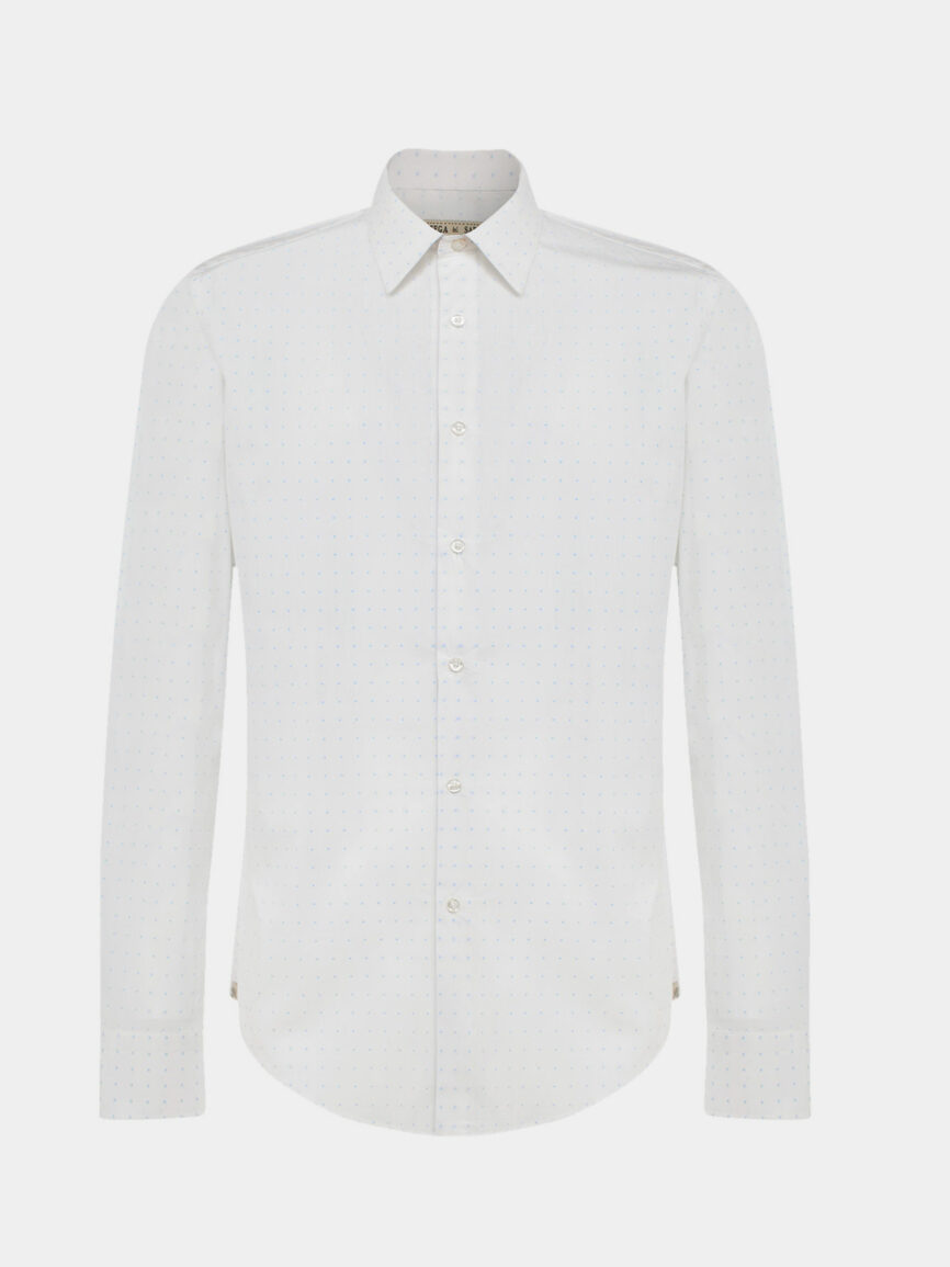 Camicia bianca Slim Fit in Twill di cotone Elasticizzato con disegno jackard