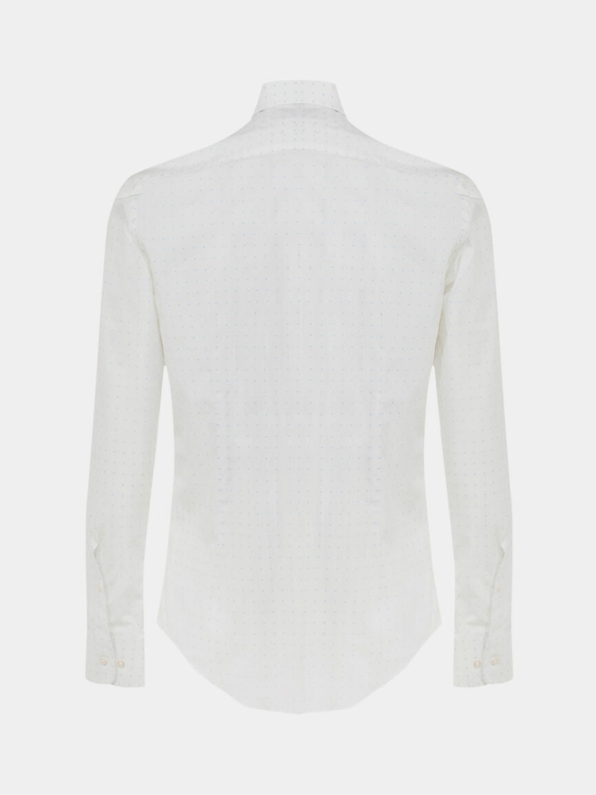 White Slim Fit cotton stretch twill shirt with jackard design